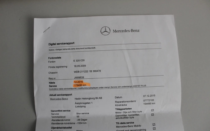 Mercedes-Benz Klasa E cena 32900 przebieg: 256339, rok produkcji 2009 z Szczebrzeszyn małe 596